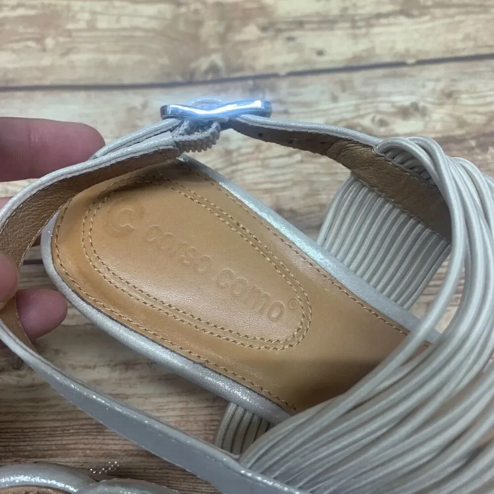 Corso Como Nude Shimmer Cork Wedge Strappy Sandal Size 8 M Open Toe‎